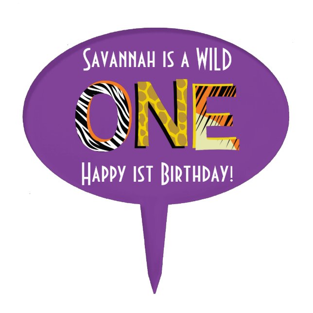 Wild One 1st Birthday Party Safari Cake Topper (Front)