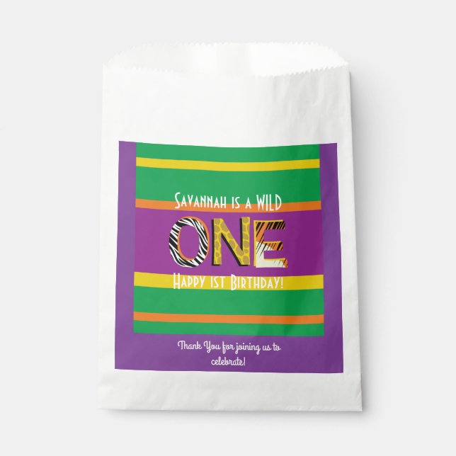 Wild One 1st Birthday Party Safari Favor Bag (Front)
