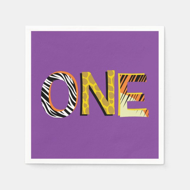 Wild One 1st Birthday Party Safari Napkins (Front)