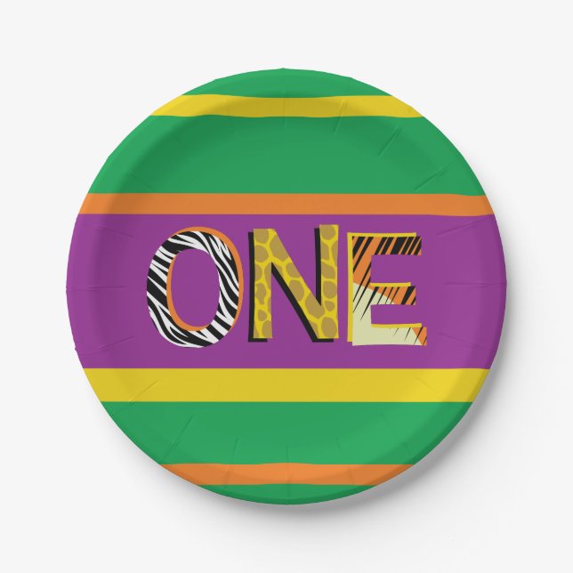 Wild One 1st Birthday Party Safari Paper Plates (Front)