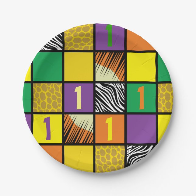 Wild One 1st Birthday Party Safari Paper Plates (Front)