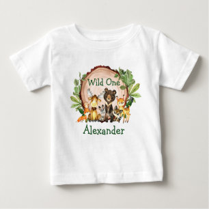 Wild One 1st Birthday Rustic Forest Animals Baby T-Shirt
