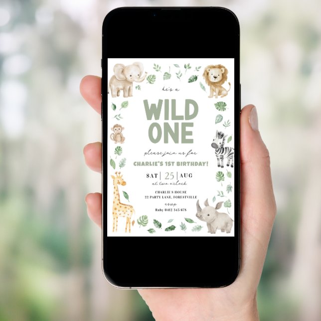 Wild One 1st Birthday Safari Animal Jungle Invitation (Front Digital)