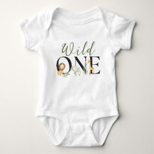Wild One 1st Birthday Safari Animals Baby Boy Baby Bodysuit