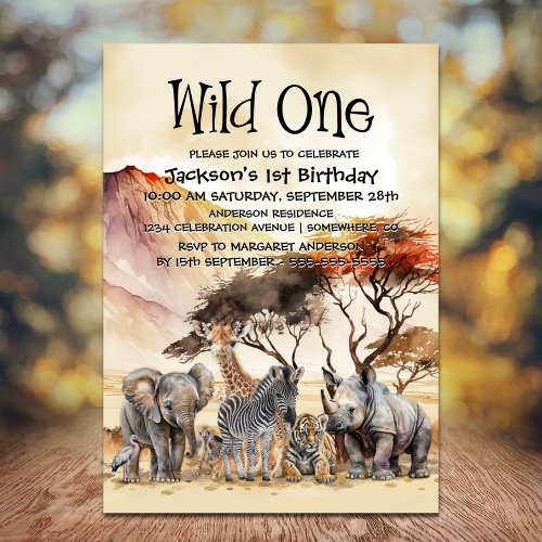 Wild One 1st Birthday Safari Animals Birthday Invitation