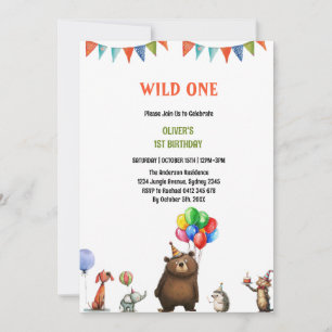 Wild One 1st Birthday Safari Animals Cute Kids Invitation