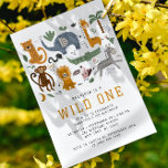Wild One 1st Birthday Safari Animals Cute Kids Invitation<br><div class="desc">Wild One 1st Birthday Safari Animals Cute Kids Invitations Invites features whimsical giraffe, elephant, lion, zebra, leopard, monkey, snake, crocodile, cute and colorful wild animals with the text "Wild One" in modern mustard typography script. Perfect for baby boys or baby girls kids first birthday party celebrations. Send in the mail...</div>