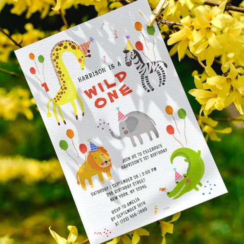 Wild One 1st Birthday Safari Animals Cute Kids Invitation