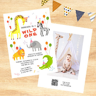 Wild One 1st Birthday Safari Animals Cute Photo In Invitation