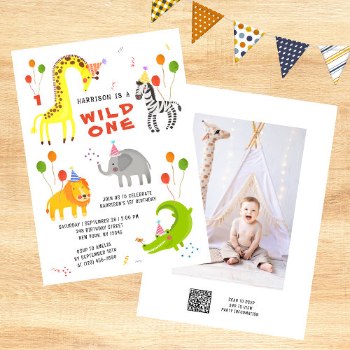 Wild One 1st Birthday Safari Animals Cute Photo In