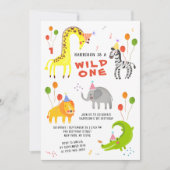 Wild One 1st Birthday Safari Animals Cute Photo In Invitation (Front)