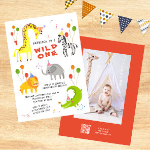 Wild One 1st Birthday Safari Animals Cute Photo Invitation