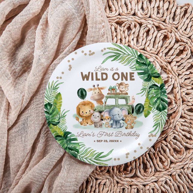 Wild One 1st Birthday Safari Animals Paper Plates (Creator Uploaded)