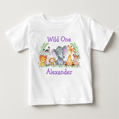Wild One 1st Birthday Safari Animals Purple Baby T_Shirt