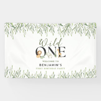 Wild One 1st Birthday Safari Animals Welcome Party Banner