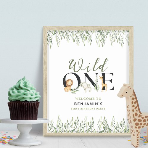 Wild One 1st Birthday Safari Animals Welcome Party Poster