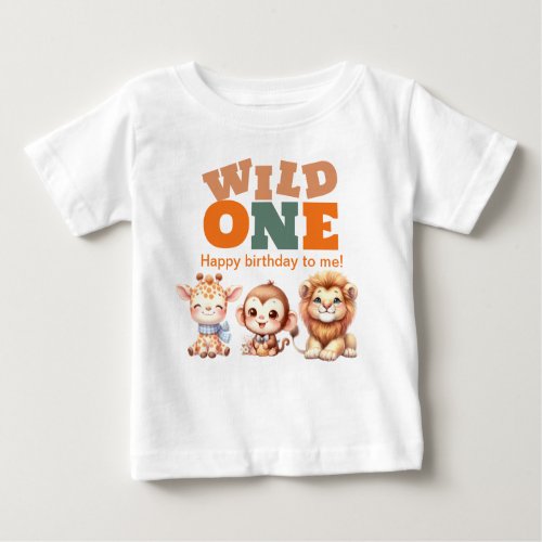 Wild One 1st Birthday Safari Lion Giraffe Monkey Baby T_Shirt