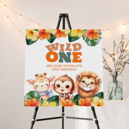 Wild One 1st Birthday Safari Lion Giraffe Monkey Foam Board