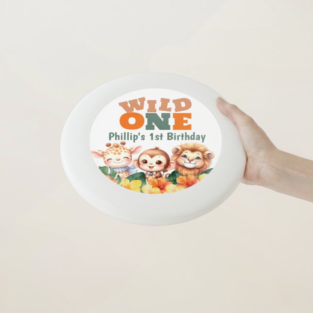 Wild One 1st Birthday Safari Lion Giraffe Monkey  Wham-O Frisbee (In Hand)