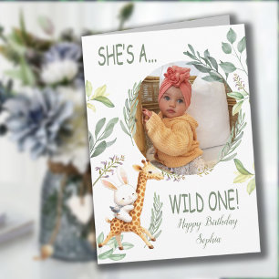 wild one 1st birthday Sweet Animal watercolor Card