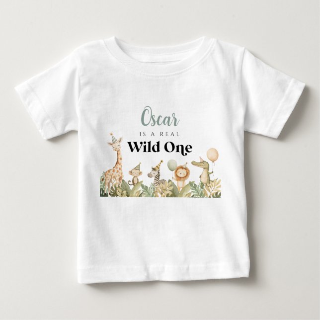 Wild One 1st Birthday T-shirt Safari Animals Boy (Front)