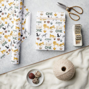Wild One 1st Birthday Tropical Jungle Safari Wrapping Paper