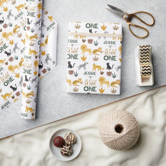 Wild One 1st Birthday Tropical Jungle Safari   Wrapping Paper (Crafts)