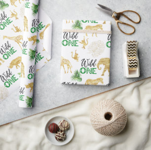 Wild One 1st Birthday Tropical Jungle Safari  Wrapping Paper