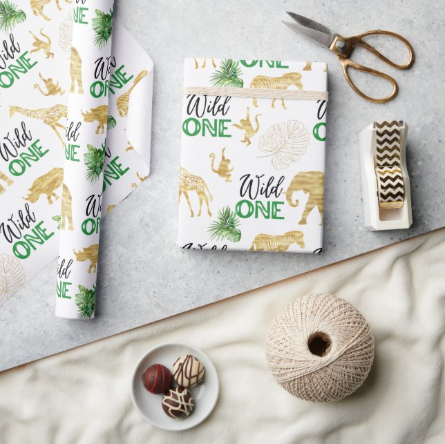 Wild One 1st Birthday Tropical Jungle Safari  Wrapping Paper (Crafts)