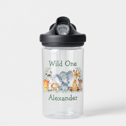 Wild One 1st Birthday Watercolor Safari Animals Water Bottle