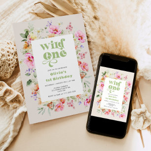 Wild one 1st birthday wildflower invitation