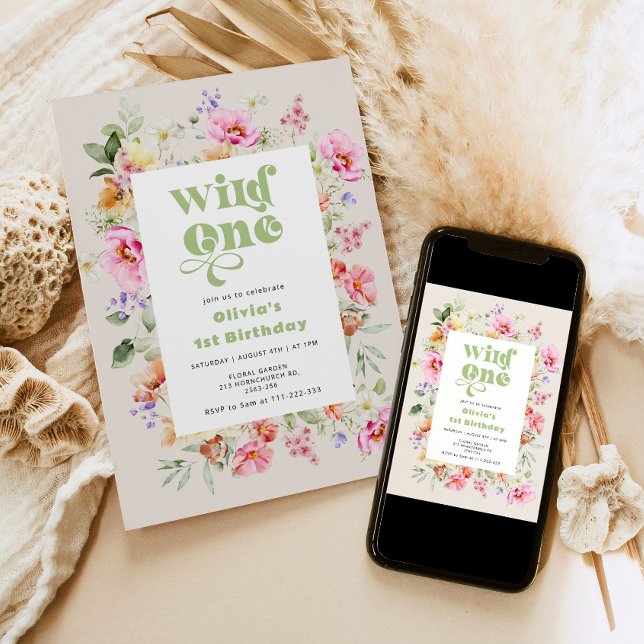 Wild one 1st birthday wildflower invitation (Creator Uploaded)