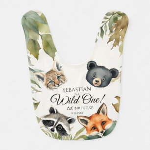 Wild One 1st Birthday Woodland Animal Baby Bib