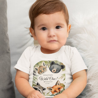 Wild One 1st Birthday Woodland Animal Baby T-Shirt