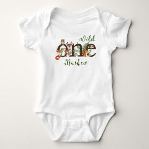 Wild One 1st Birthday Woodland Animals Baby Bodysuit