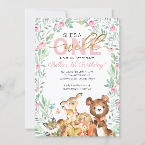 Wild One 1st Birthday Woodland Animals  Invitation