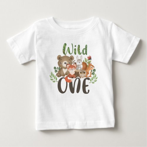 Wild One 1st Birthday Woodland Animals T_shirt