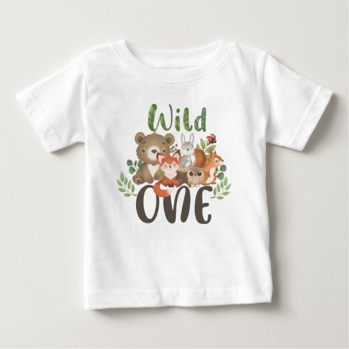 Wild One 1st Birthday Woodland Animals T_shirt