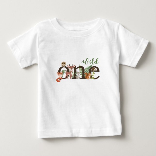 Wild One 1st Birthday Woodland Animals T-shirt (Front)
