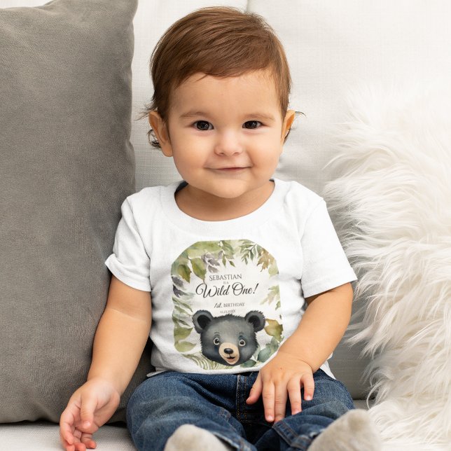 Wild One 1st Birthday Woodland Bear Baby T-Shirt (Creator Uploaded)