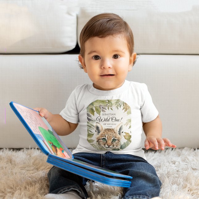 Wild One 1st Birthday Woodland Bobcat Baby T-Shirt (Creator Uploaded)