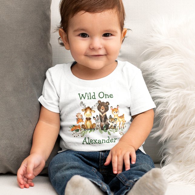 Wild One 1st Birthday Woodland Forest Animals Baby T-Shirt (Creator Uploaded)