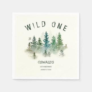 Wild One 1st Birthday Woodland Watercolor Napkins