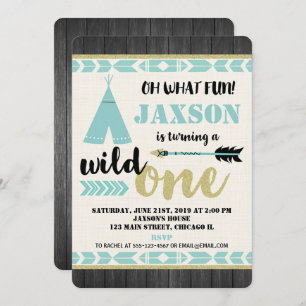 Wild one 1st first birthday invitation teal black