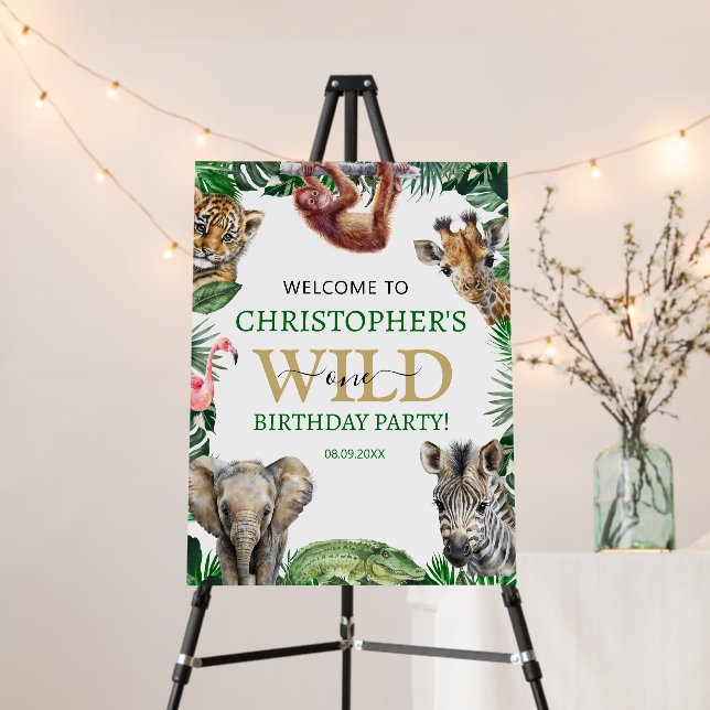 Wild One 1st Jungle Safari Birthday Welcome  Foam Board (In Situ (Stand))