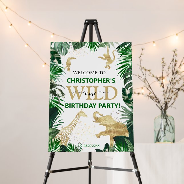 Wild One 1st Jungle Safari Birthday Welcome  Foam Board (In Situ (Stand))
