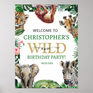 Wild One 1st Jungle Safari Birthday Welcome Poster
