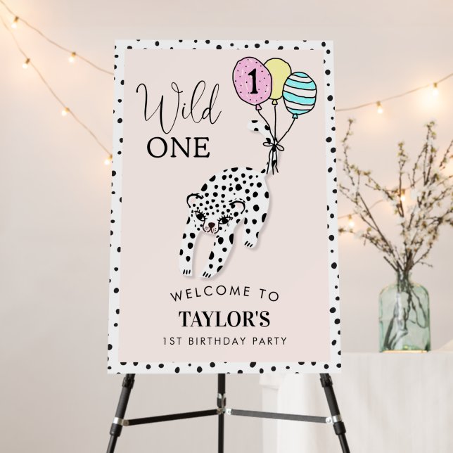 Wild One | 3D Leopard Balloon 1st Birthday Welcome Foam Board (In Situ (Stand))