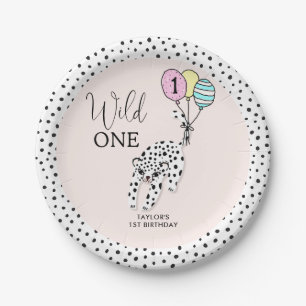 Wild One 3D Leopard Balloon Girl 1st Birthday Paper Plates