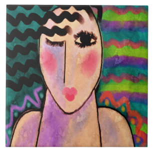 Wild One Abstract Digital Portrait of a Woman Ceramic Tile